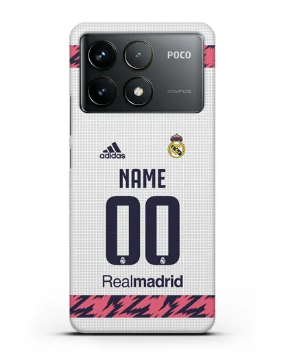 Именной чехол ФК Реал Мадрид с фамилией и номером (сезон 2020-2021) домашняя форма силиконовый для Xiaomi Poco F6 Pro