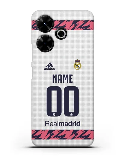 Именной чехол ФК Реал Мадрид с фамилией и номером (сезон 2020-2021) домашняя форма силиконовый для Xiaomi Poco M6