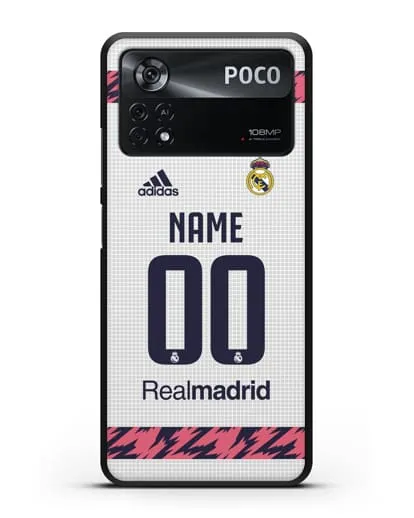 Именной чехол ФК Реал Мадрид с фамилией и номером (сезон 2020-2021) домашняя форма силиконовый для Xiaomi Poco X4 Pro
