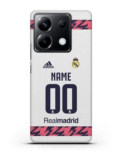 Именной чехол ФК Реал Мадрид с фамилией и номером (сезон 2020-2021) домашняя форма силиконовый для Xiaomi Poco X6