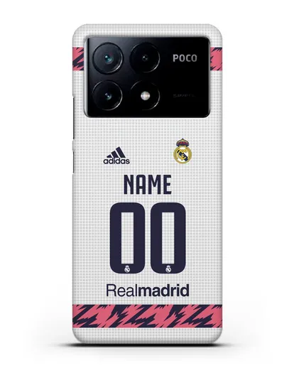 Именной чехол ФК Реал Мадрид с фамилией и номером (сезон 2020-2021) домашняя форма силиконовый для Xiaomi Poco X6 Pro