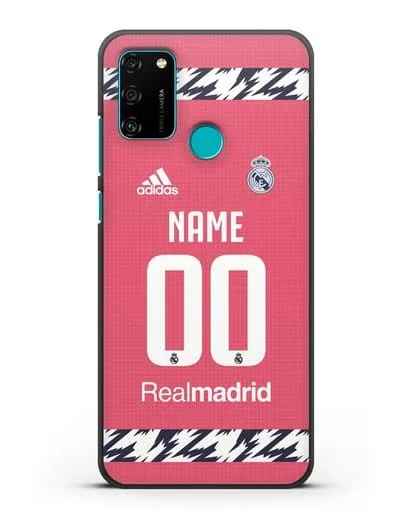 Именной чехол ФК Реал Мадрид с фамилией и номером (сезон 2020-2021) гостевая форма силиконовый для Honor 9A