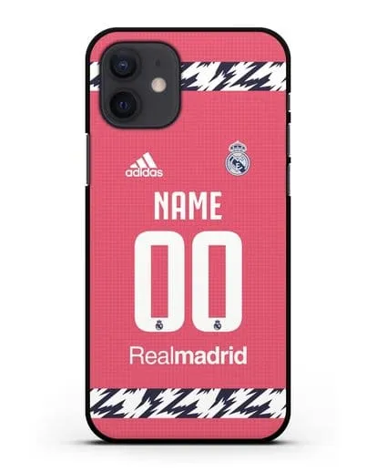 Именной чехол ФК Реал Мадрид с фамилией и номером (сезон 2020-2021) гостевая форма силиконовый для iPhone 12