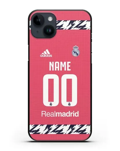 Именной чехол ФК Реал Мадрид с фамилией и номером (сезон 2020-2021) гостевая форма силиконовый для iPhone 14 Plus