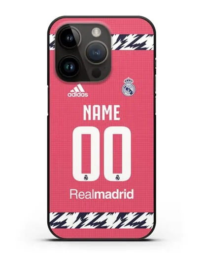 Именной чехол ФК Реал Мадрид с фамилией и номером (сезон 2020-2021) гостевая форма силиконовый для iPhone 14 Pro