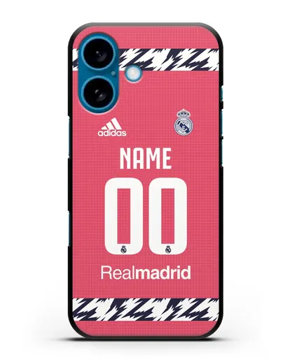 Именной чехол ФК Реал Мадрид с фамилией и номером (сезон 2020-2021) гостевая форма силиконовый для iPhone 16