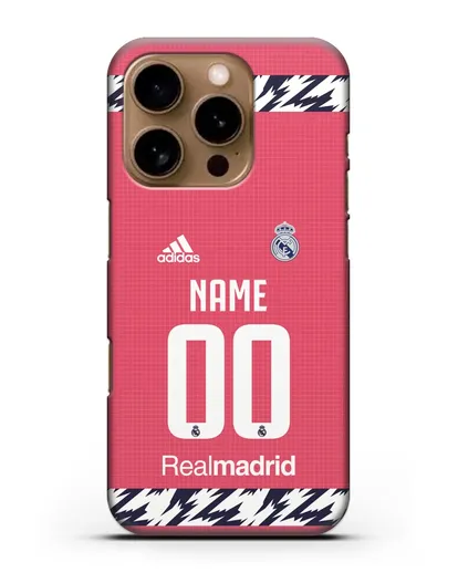 Именной чехол ФК Реал Мадрид с фамилией и номером (сезон 2020-2021) гостевая форма силиконовый для iPhone 16 Pro