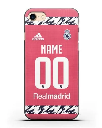 Именной чехол ФК Реал Мадрид с фамилией и номером (сезон 2020-2021) гостевая форма силиконовый для iPhone 8