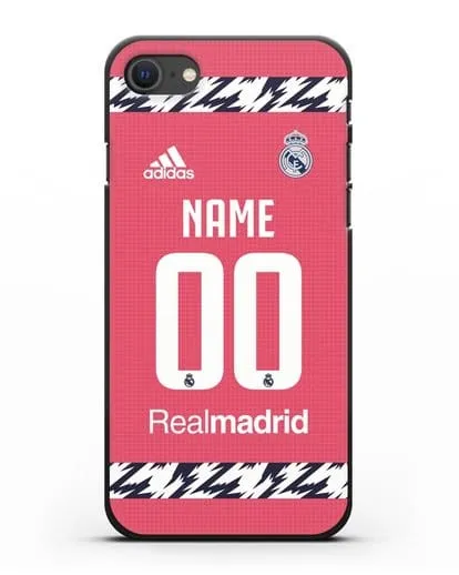 Именной чехол ФК Реал Мадрид с фамилией и номером (сезон 2020-2021) гостевая форма силиконовый для iPhone SE 2020