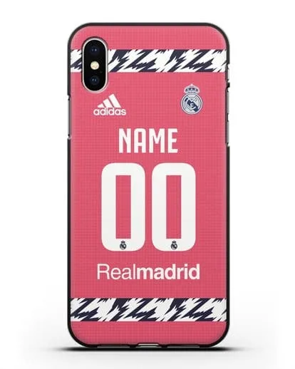 Именной чехол ФК Реал Мадрид с фамилией и номером (сезон 2020-2021) гостевая форма силиконовый для iPhone XS