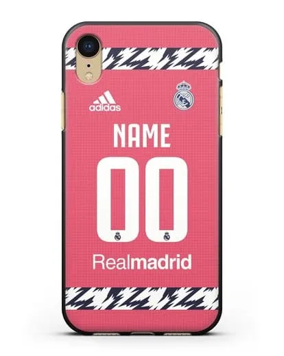 Именной чехол ФК Реал Мадрид с фамилией и номером (сезон 2020-2021) гостевая форма силиконовый для iPhone XR