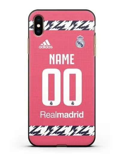 Именной чехол ФК Реал Мадрид с фамилией и номером (сезон 2020-2021) гостевая форма силиконовый для iPhone XS Max
