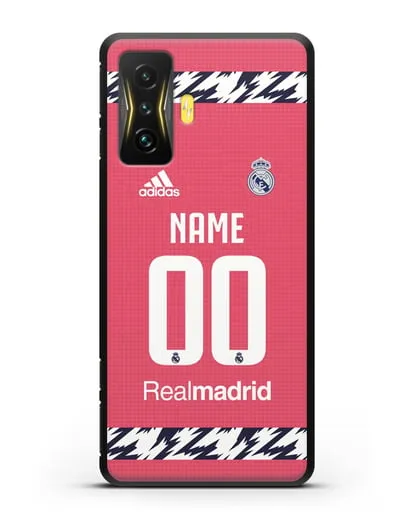 Именной чехол ФК Реал Мадрид с фамилией и номером (сезон 2020-2021) гостевая форма силиконовый для Xiaomi Poco F4 GT
