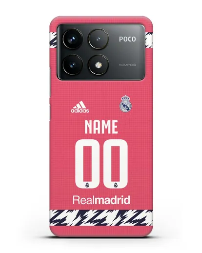 Именной чехол ФК Реал Мадрид с фамилией и номером (сезон 2020-2021) гостевая форма силиконовый для Xiaomi Poco F6 Pro