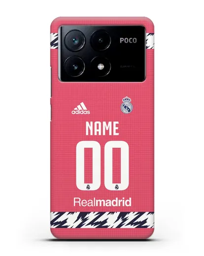 Именной чехол ФК Реал Мадрид с фамилией и номером (сезон 2020-2021) гостевая форма силиконовый для Xiaomi Poco X6 Pro