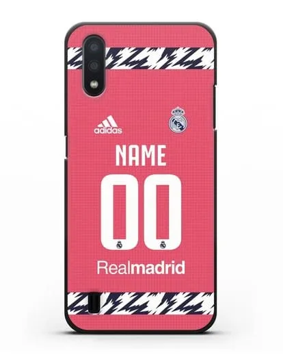 Именной чехол ФК Реал Мадрид с фамилией и номером (сезон 2020-2021) гостевая форма силиконовый для Samsung Galaxy A01 [SM-A015F]