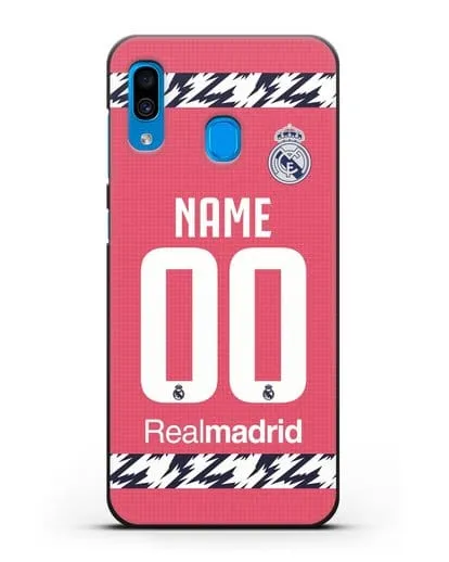 Именной чехол ФК Реал Мадрид с фамилией и номером (сезон 2020-2021) гостевая форма силиконовый для Samsung Galaxy A30 [SM-A305FN]