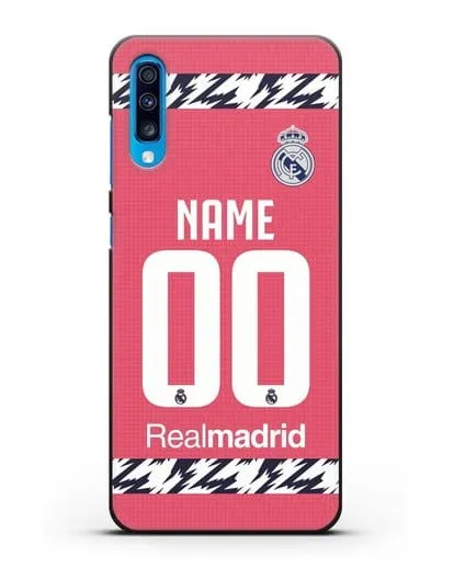 Именной чехол ФК Реал Мадрид с фамилией и номером (сезон 2020-2021) гостевая форма силиконовый для Samsung Galaxy A70 [SM-A705F]