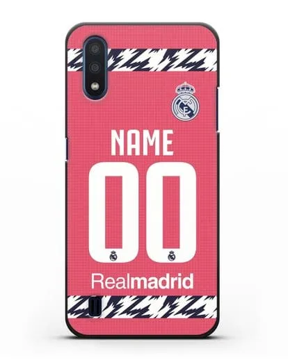 Именной чехол ФК Реал Мадрид с фамилией и номером (сезон 2020-2021) гостевая форма силиконовый для Samsung Galaxy M01 [SM-M015F]