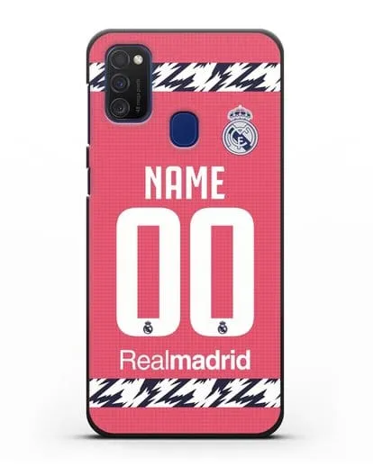 Именной чехол ФК Реал Мадрид с фамилией и номером (сезон 2020-2021) гостевая форма силиконовый для Samsung Galaxy M21 [SM-M215F]