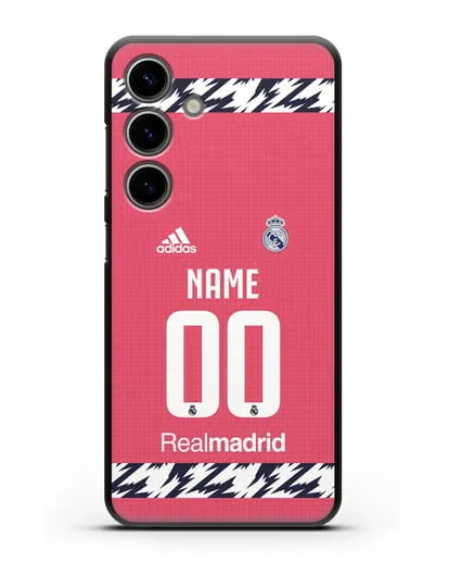 Именной чехол ФК Реал Мадрид с фамилией и номером (сезон 2020-2021) гостевая форма силиконовый для Samsung Galaxy S24