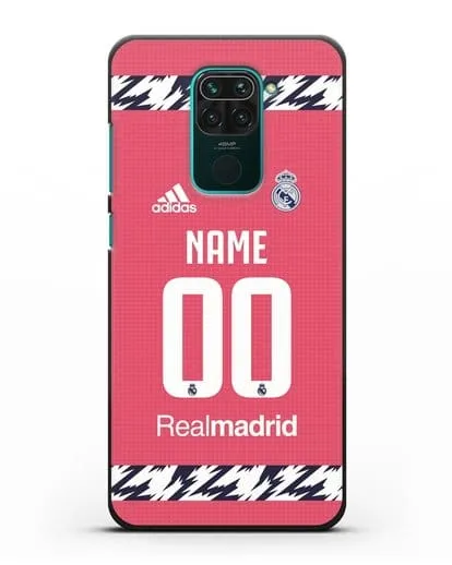 Именной чехол ФК Реал Мадрид с фамилией и номером (сезон 2020-2021) гостевая форма силиконовый для Xiaomi Redmi Note 9