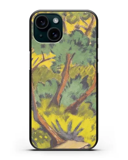 Чехол Лес с камнем и кустами (Мюллер Отто) силиконовый для iPhone 15