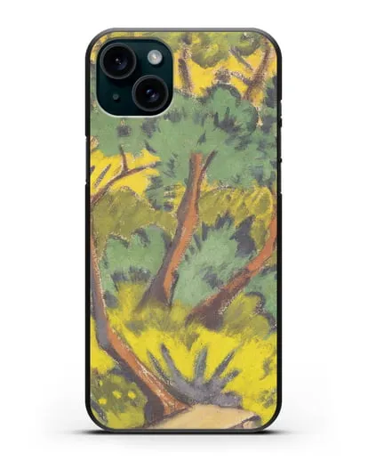 Чехол Лес с камнем и кустами (Мюллер Отто) силиконовый для iPhone 15 Plus