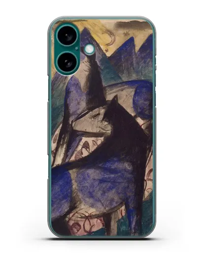 Чехол Две синие лошади (Марк Франц) силиконовый для iPhone 16 Plus