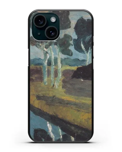 Чехол Серый пейзаж с болотным каналом (Модерзон-Беккер Паула) силиконовый для iPhone 15
