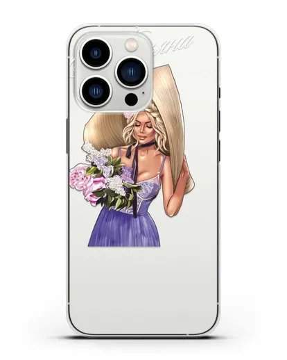 Именной чехол Девушка с сиренью силиконовый для iPhone 13 Pro