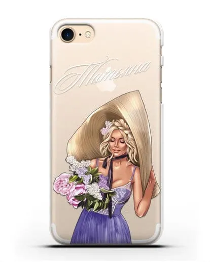 Именной чехол Девушка с сиренью силиконовый для iPhone 7