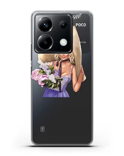 Именной чехол Девушка с сиренью силиконовый для Xiaomi Poco X6