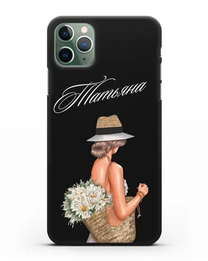 Именной чехол Девушка с корзинкой цветов силиконовый для iPhone 11 Pro