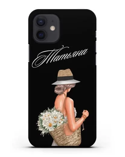 Именной чехол Девушка с корзинкой цветов силиконовый для iPhone 12