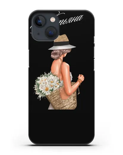 Именной чехол Девушка с корзинкой цветов силиконовый для iPhone 13 Mini