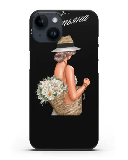 Именной чехол Девушка с корзинкой цветов силиконовый для iPhone 14