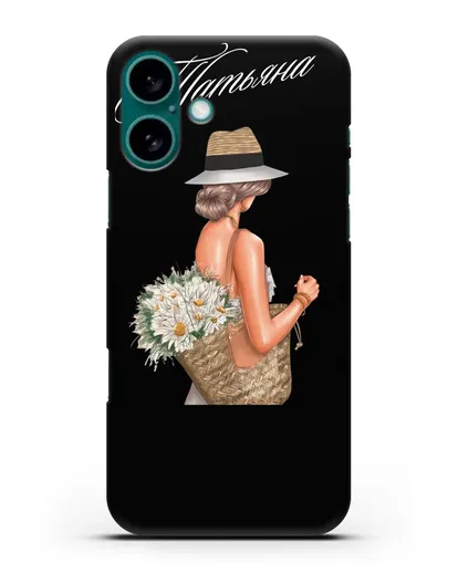 Именной чехол Девушка с корзинкой цветов силиконовый для iPhone 16 Plus