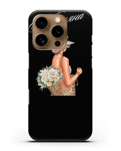 Именной чехол Девушка с корзинкой цветов силиконовый для iPhone 16 Pro