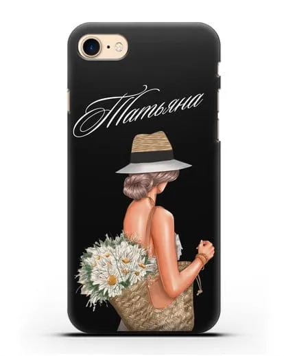 Именной чехол Девушка с корзинкой цветов силиконовый для iPhone 7