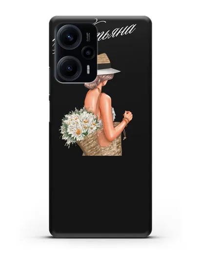 Именной чехол Девушка с корзинкой цветов силиконовый для Xiaomi Poco F5