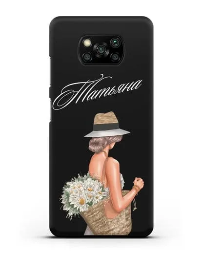 Именной чехол Девушка с корзинкой цветов силиконовый для Xiaomi Poco X3