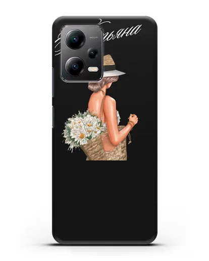 Именной чехол Девушка с корзинкой цветов силиконовый для Xiaomi Poco X5