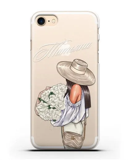 Именной чехол Девушка с белым букетом силиконовый для iPhone 7