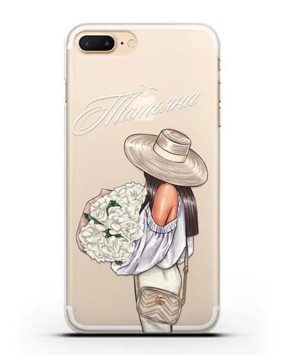 Именной чехол Девушка с белым букетом силиконовый для iPhone 8 Plus