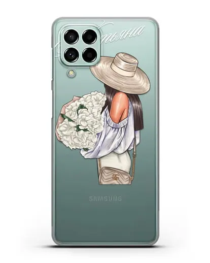 Именной чехол Девушка с белым букетом силиконовый для Samsung Galaxy M53 [SM-M536]