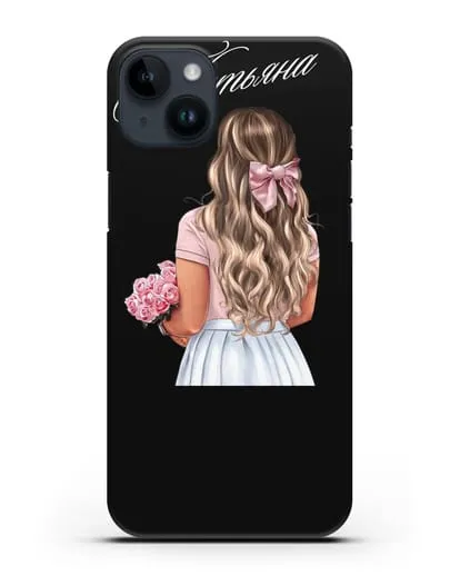 Именной чехол Девушка с цветами и бантом силиконовый для iPhone 14 Plus