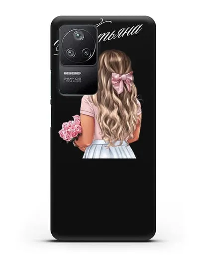 Именной чехол Девушка с цветами и бантом силиконовый для Xiaomi Poco F4