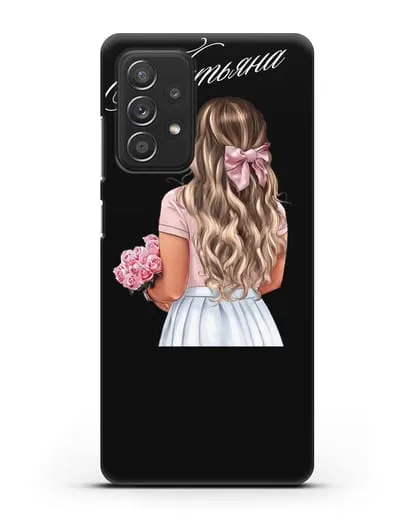 Именной чехол Девушка с цветами и бантом силиконовый для Samsung Galaxy A53