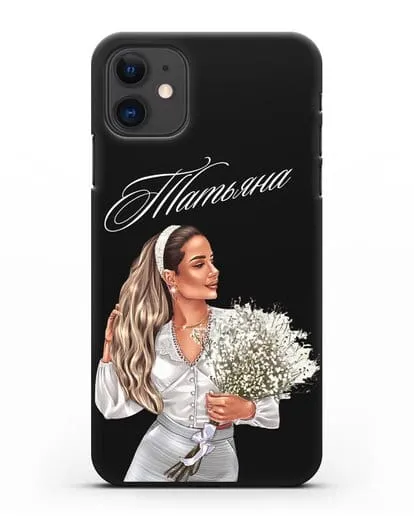 Именной чехол Девушка с цветами в белом силиконовый для iPhone 11